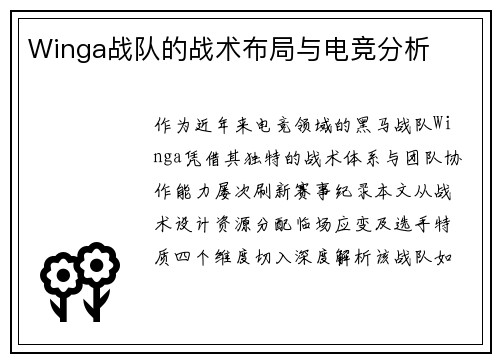 Winga战队的战术布局与电竞分析